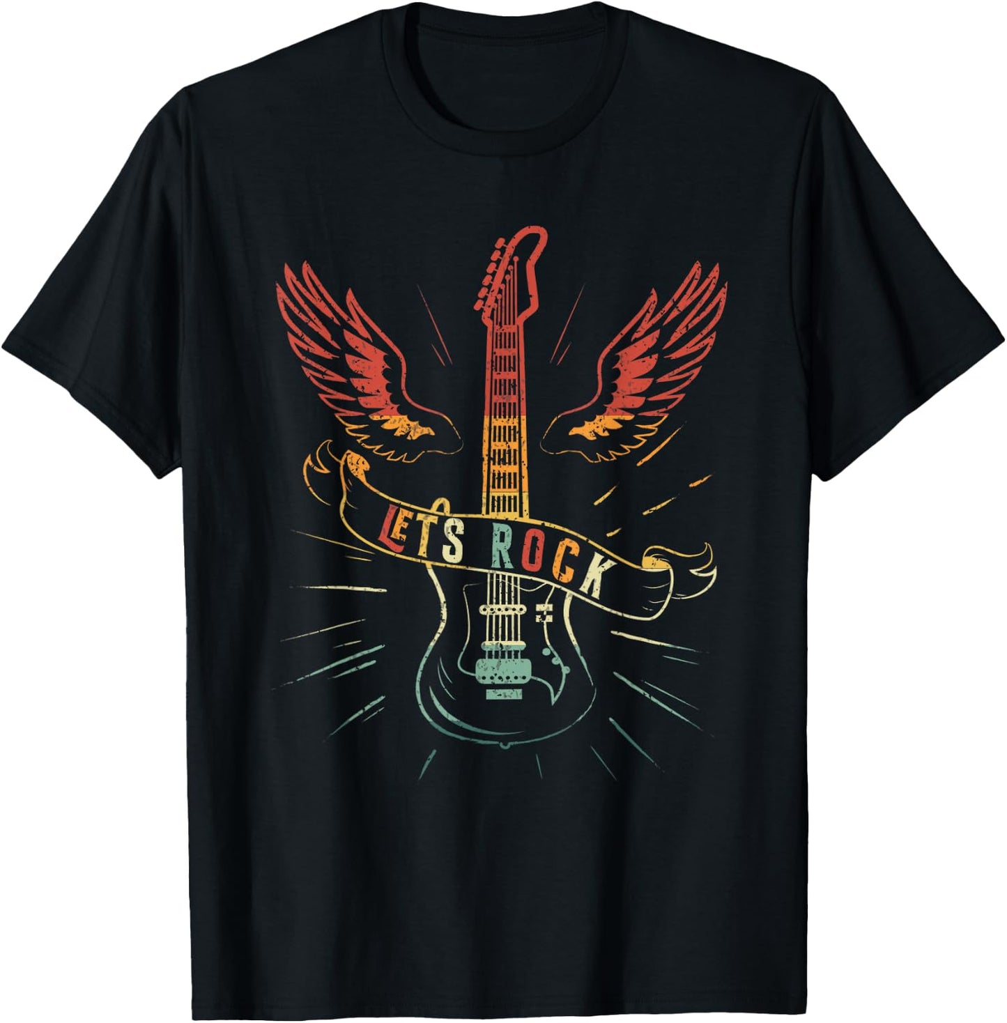 Lets Rock n Roll Guitar Retro Lovers , black T-Shirt - T-Shirt | Black