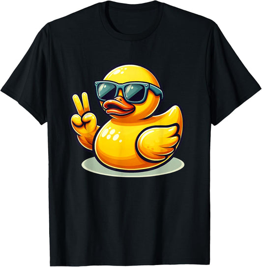 Cool Retro Yellow Rubber Duck in 70s 80s 90s Duck Lover T-Shirt - T-Shirt | Black