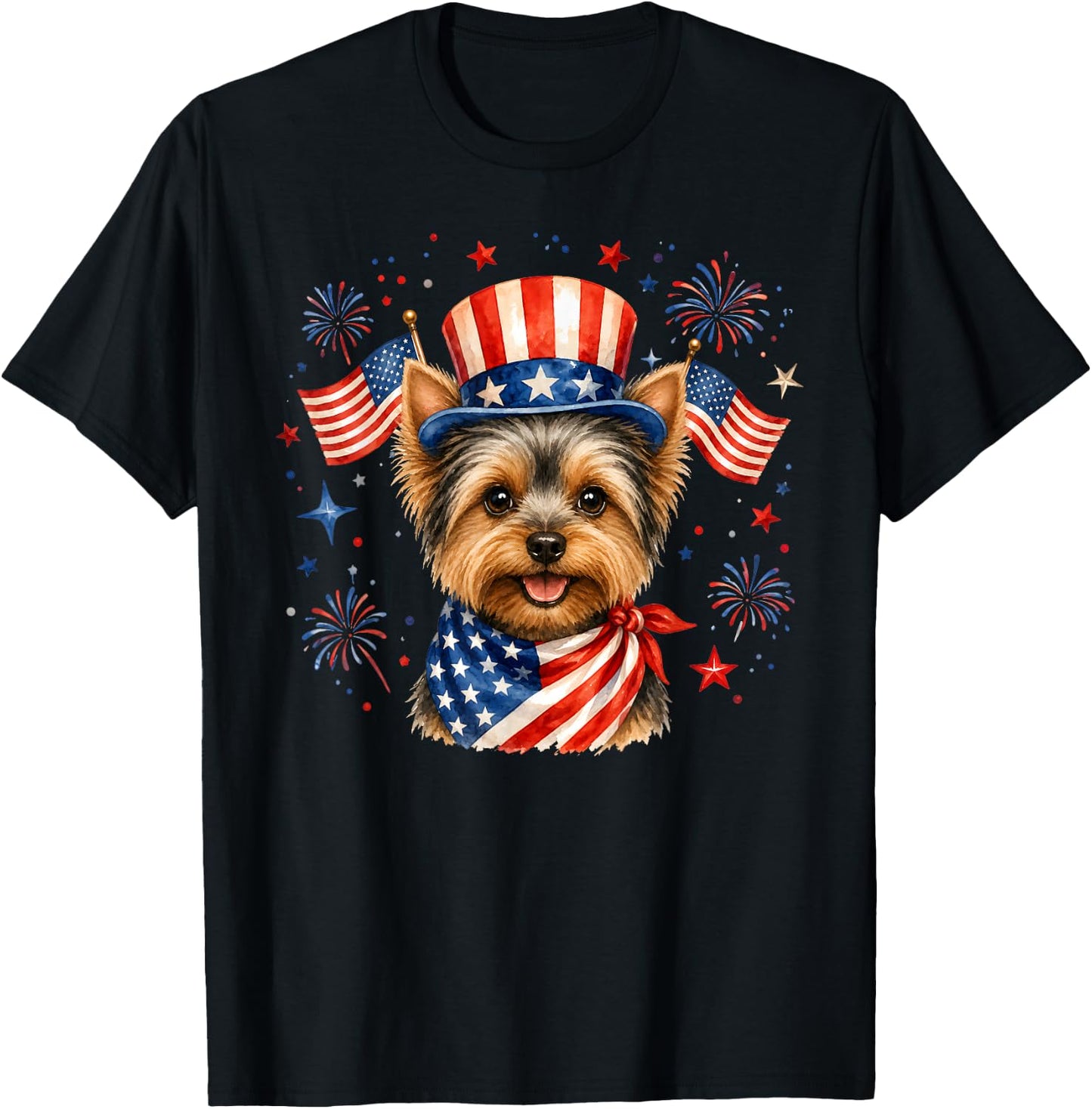 Patriotic Yorkie Dog 4th of July American Flag T-Shirt - T-Shirt | Black