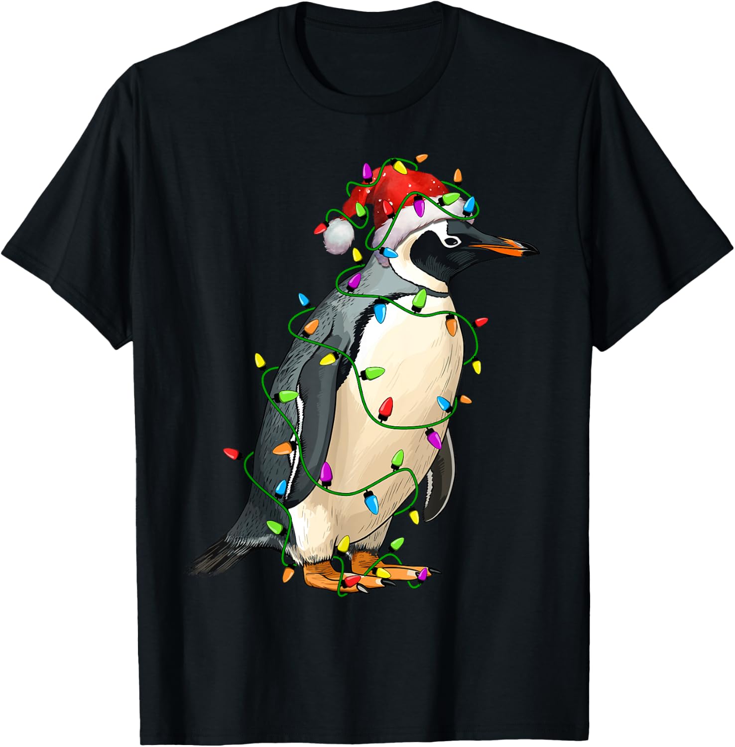 Penguin Santa Christmas Tree Lighting Xmas Funny T-Shirt - T-Shirt | Black
