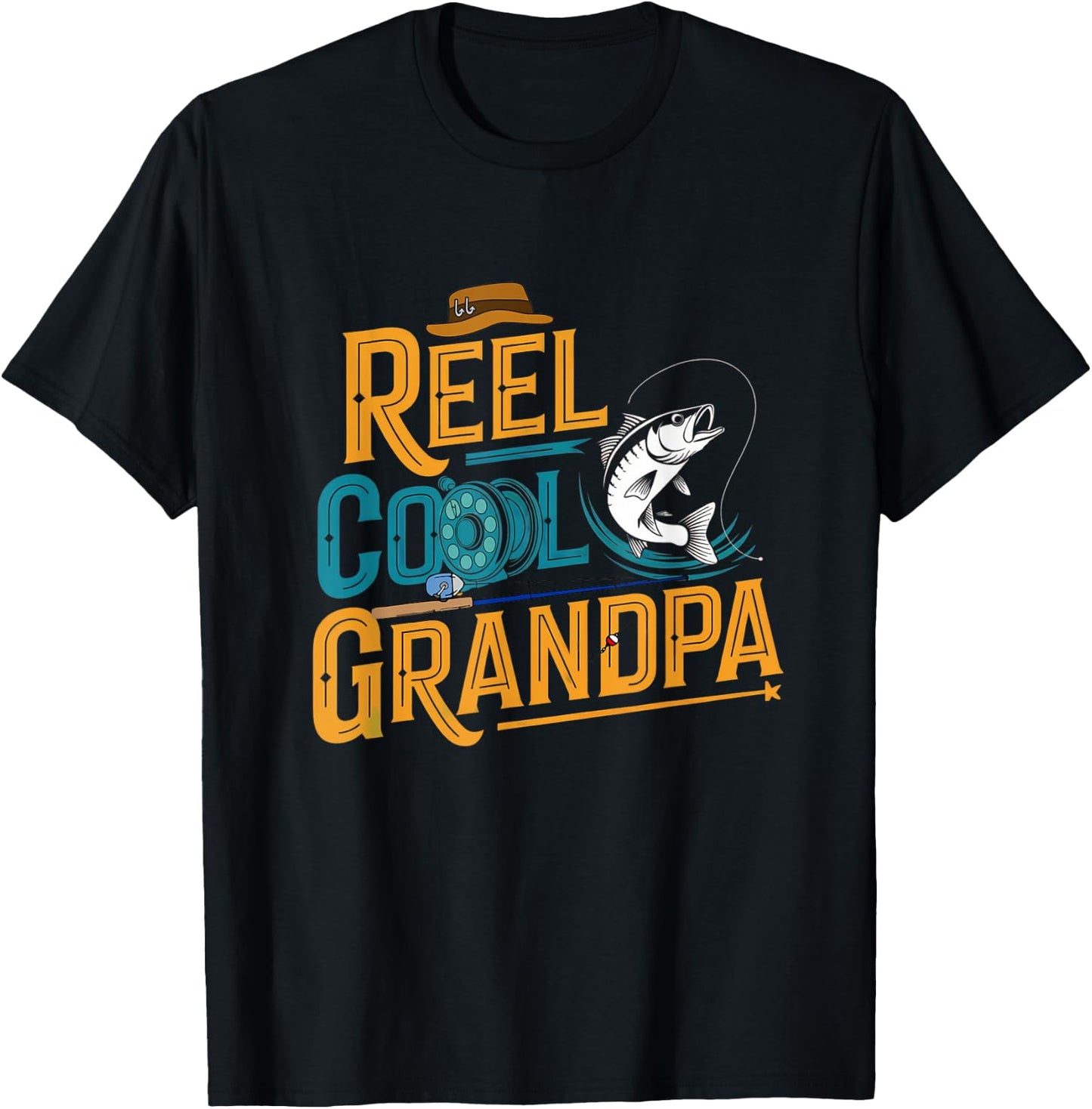Reel Cool Grandpa Fishing Fisherman Fish T-Shirt - T-Shirt | Black