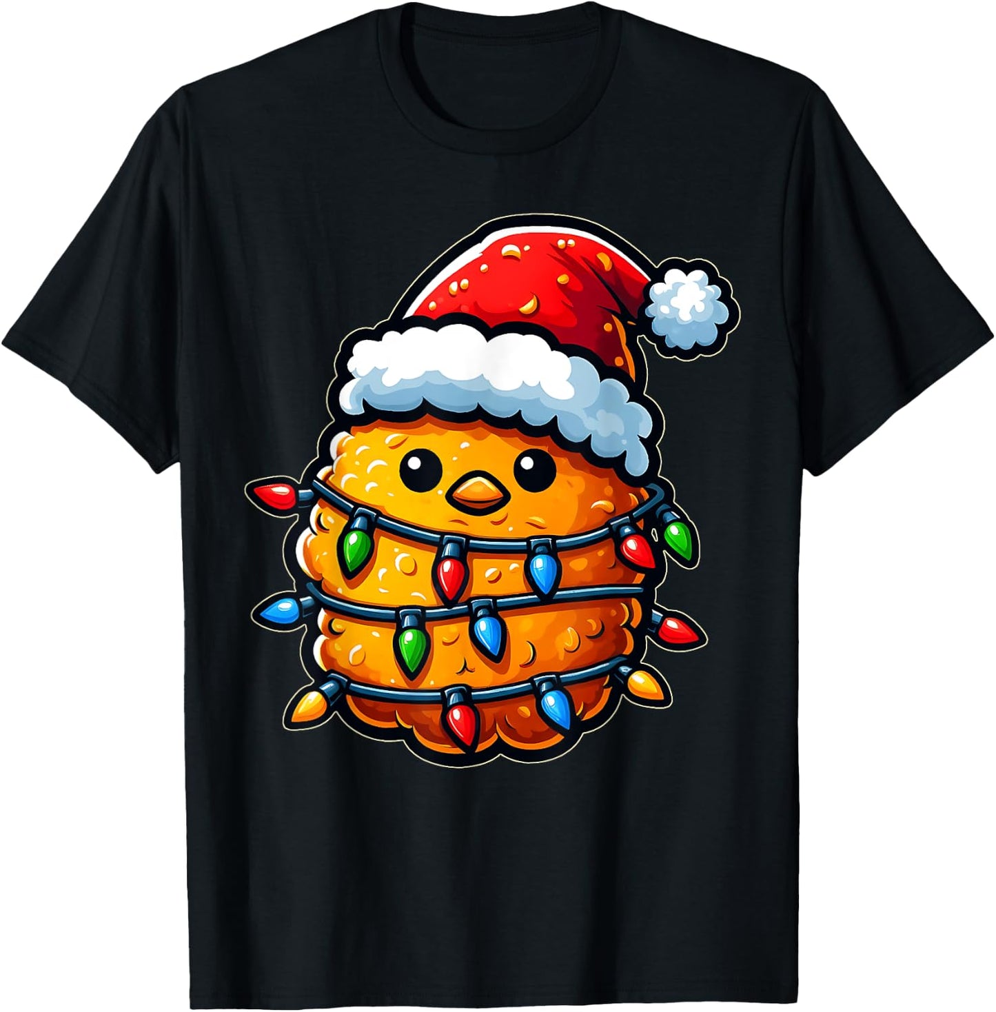 Cute Kawaii Chicken Nugget Nug Xmas Christmas Hat - -Adults, -Kids - Black - Small - Short Sleeve T-Shirt - T-Shirt | Black