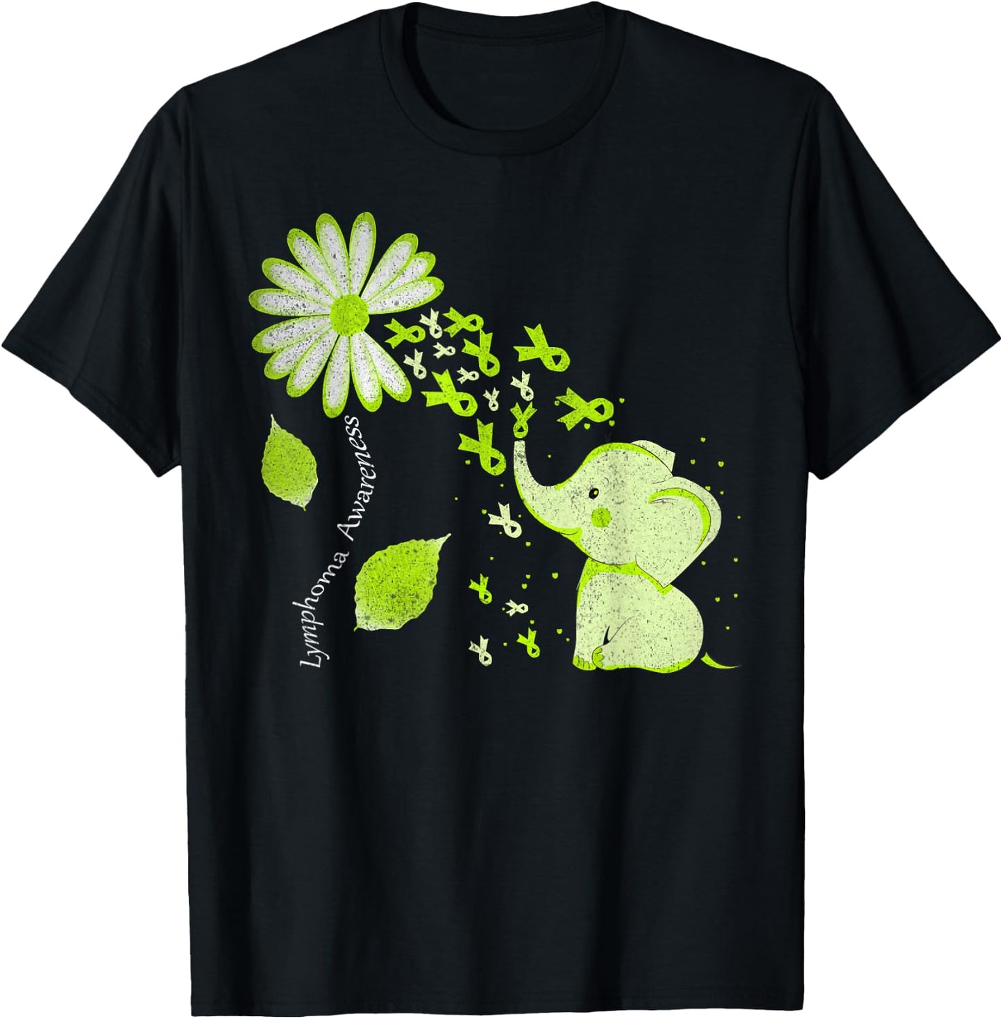 Daisy Flower Lime Green Elephant Lymphoma Awareness T-Shirt - T-Shirt | Black