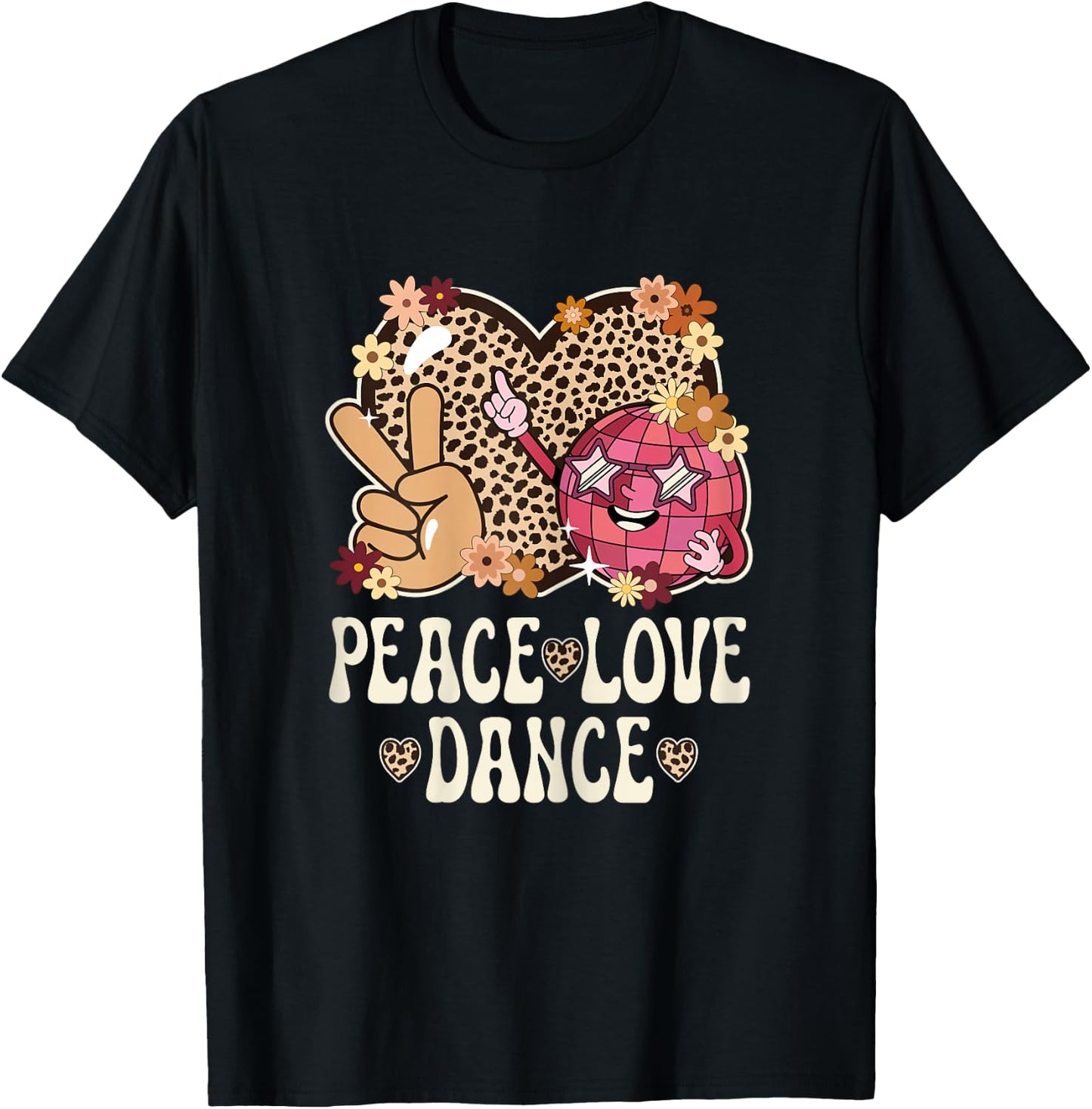 Peace Love Dance Lover Cheetah Print Women Girl Cute Dancing T-Shirt - T-Shirt | Black