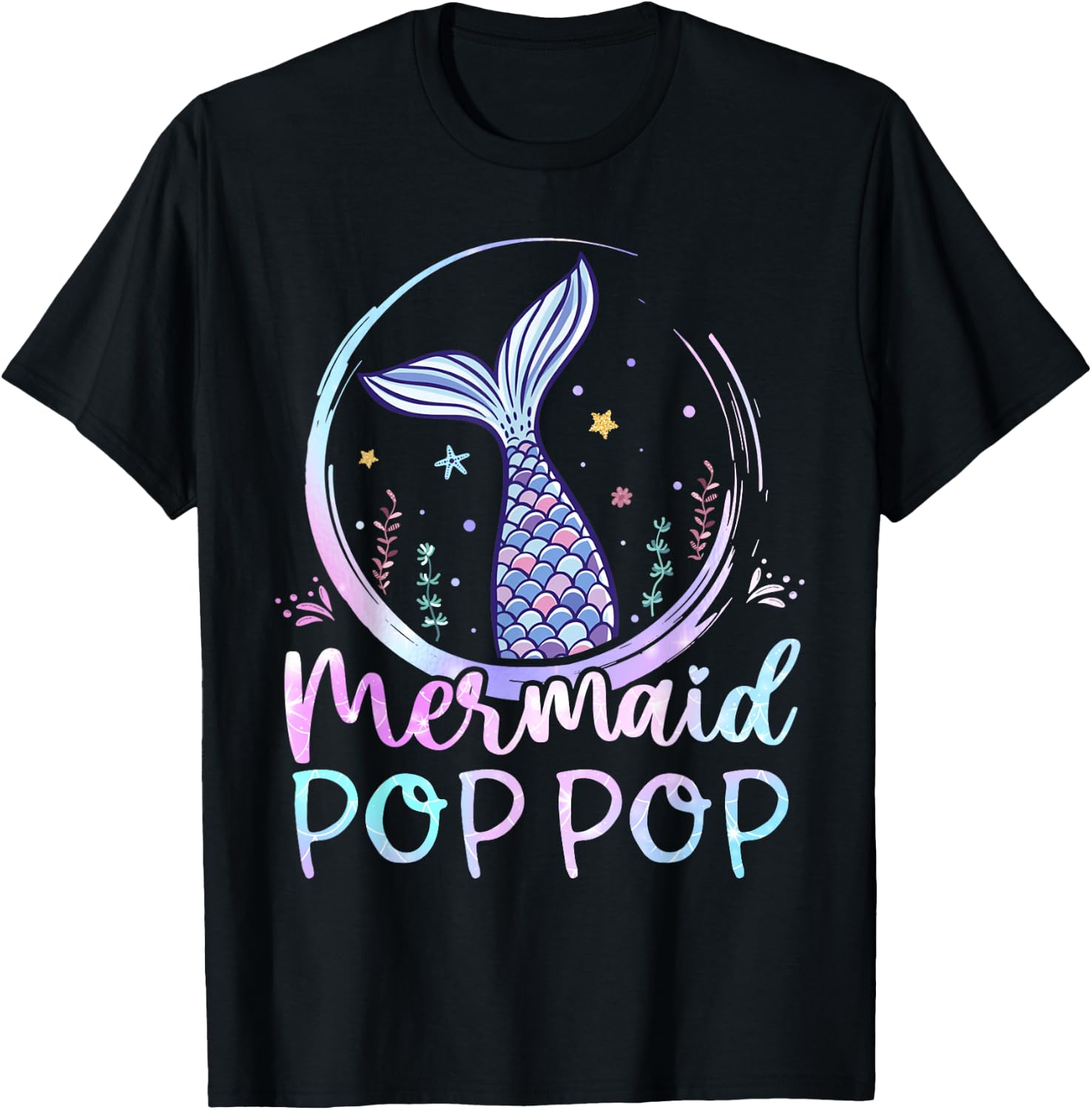 Mermaid Pop Pop Birthday Mermaid Girl Beach Mermaid Tail T-Shirt - T-Shirt | Black