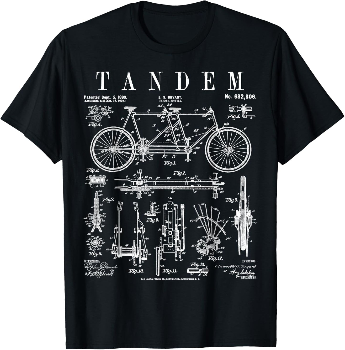 Tandem Bicycle Cycling Cyclist Biker Bike Vintage Patent T-Shirt - T-Shirt | Black