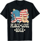 Peace Love Rock And Roll American Flag Patriotic Retro Rock T-Shirt - T-Shirt | Black