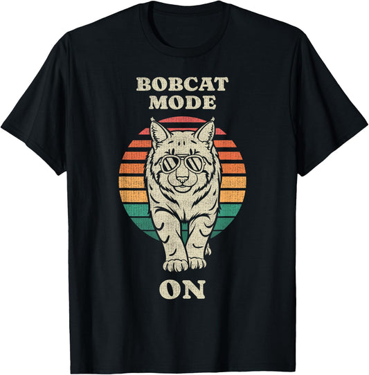 Funny Bobcat Mode On Animal Lover Retro 70s T-Shirt - T-Shirt | Black