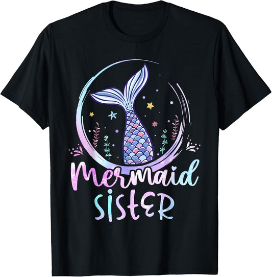 Mermaid Sister Birthday Mermaid Girl Beach Mermaid Tail T-Shirt - T-Shirt | Black