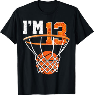 13th Birthday Shirt Boys Basketball 13 Year Old Teenager T-Shirt - T-Shirt | Black