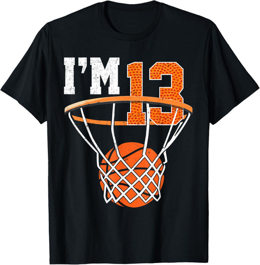13th Birthday Shirt Boys Basketball 13 Year Old Teenager T-Shirt - T-Shirt | Black