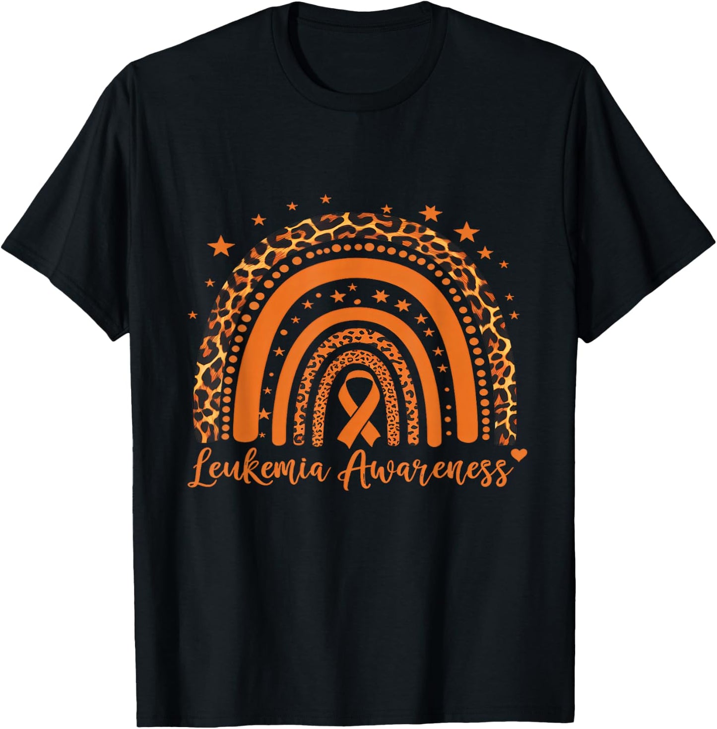 Leukemia Cancer Awareness Leopard Orange Ribbon Rainbow T-Shirt - T-Shirt | Black