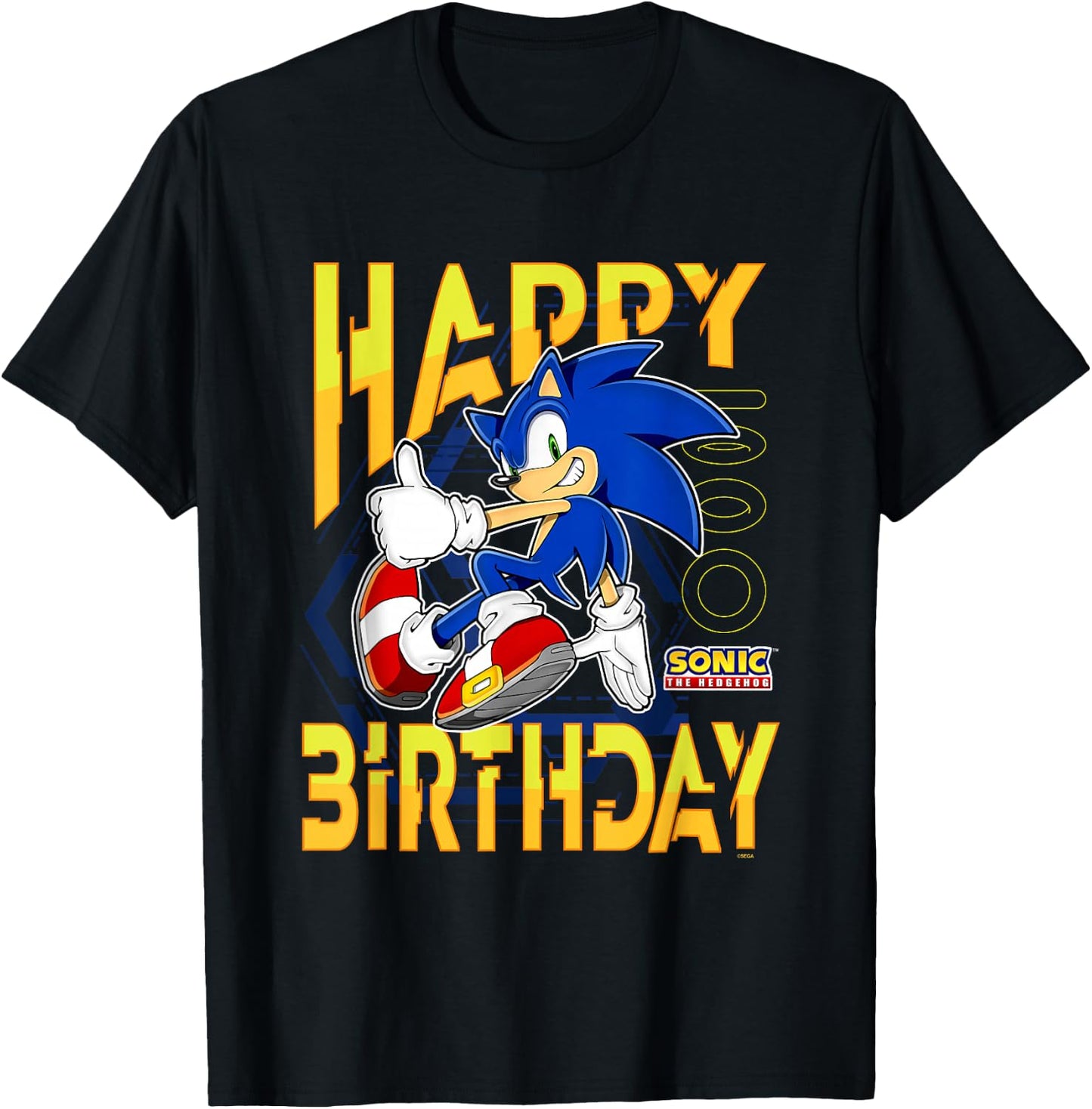 Sonic The Hedgehog Birthday Happy Birthday Thumbs Up Logo T-Shirt - T-Shirt | Black