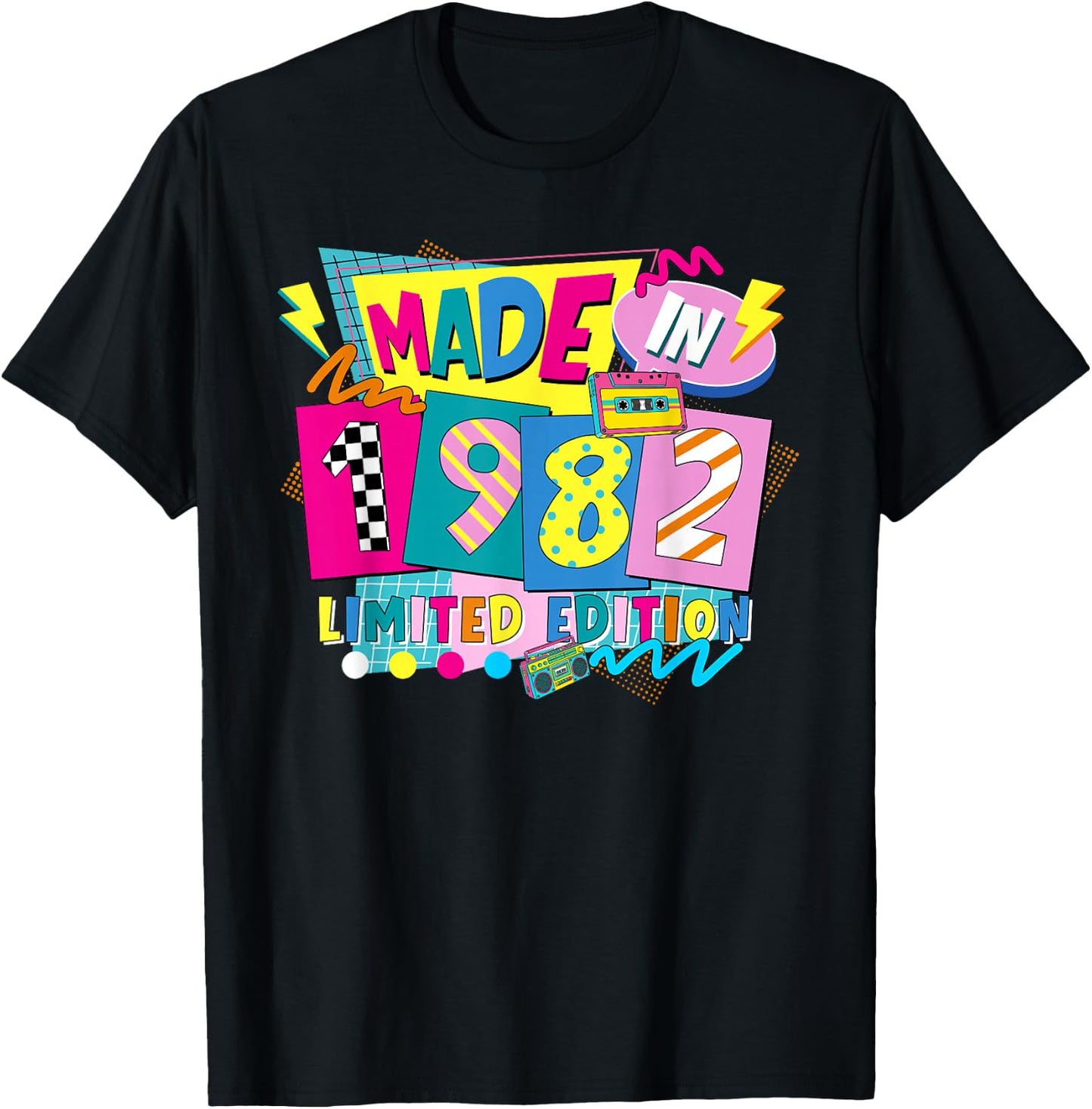 Retro Funny Made in 1982 Limited Edition 44th Birthday Party T-Shirt - T-Shirt | Black