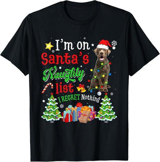 Labrador Dog On Santa's Naughty Funny List Xmas Women Kids T-Shirt - T-Shirt | Black