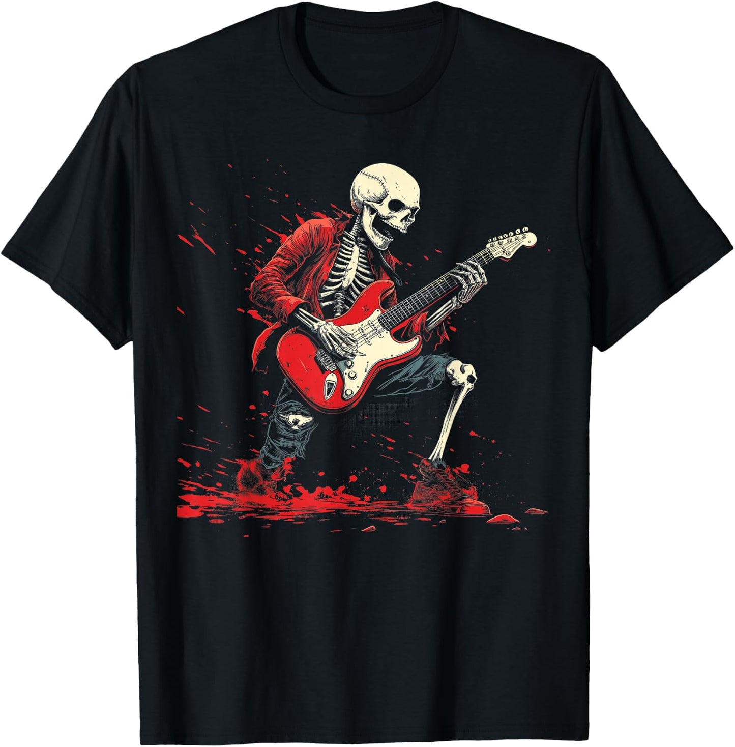 Rockin' Skeleton- Electric Guitar Halloween Punk Rock T-Shirt - T-Shirt | Black