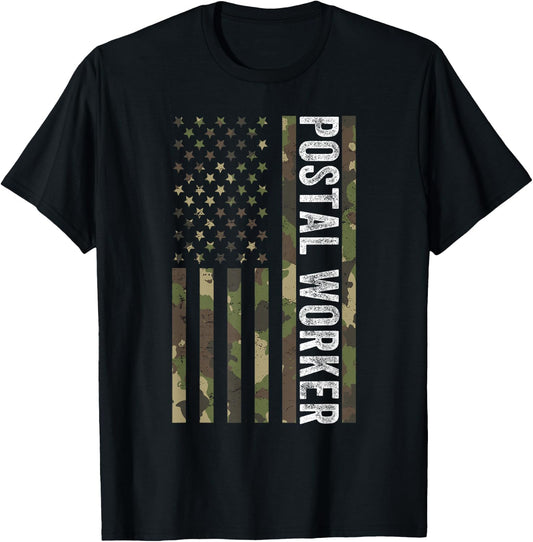 Postal Worker Camouflage American Flag US Postal Service Men T-Shirt - T-Shirt | Black