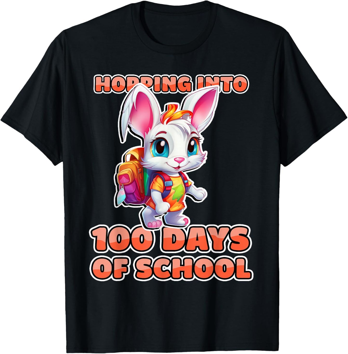 100 Days Of School Shirt Rabbit Hopping Into 100th Day T-Shirt - T-Shirt | Black