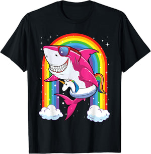 Pink Shark Shirt For Girls Kids Summer Vacation Unicorn T-Shirt - T-Shirt | Black