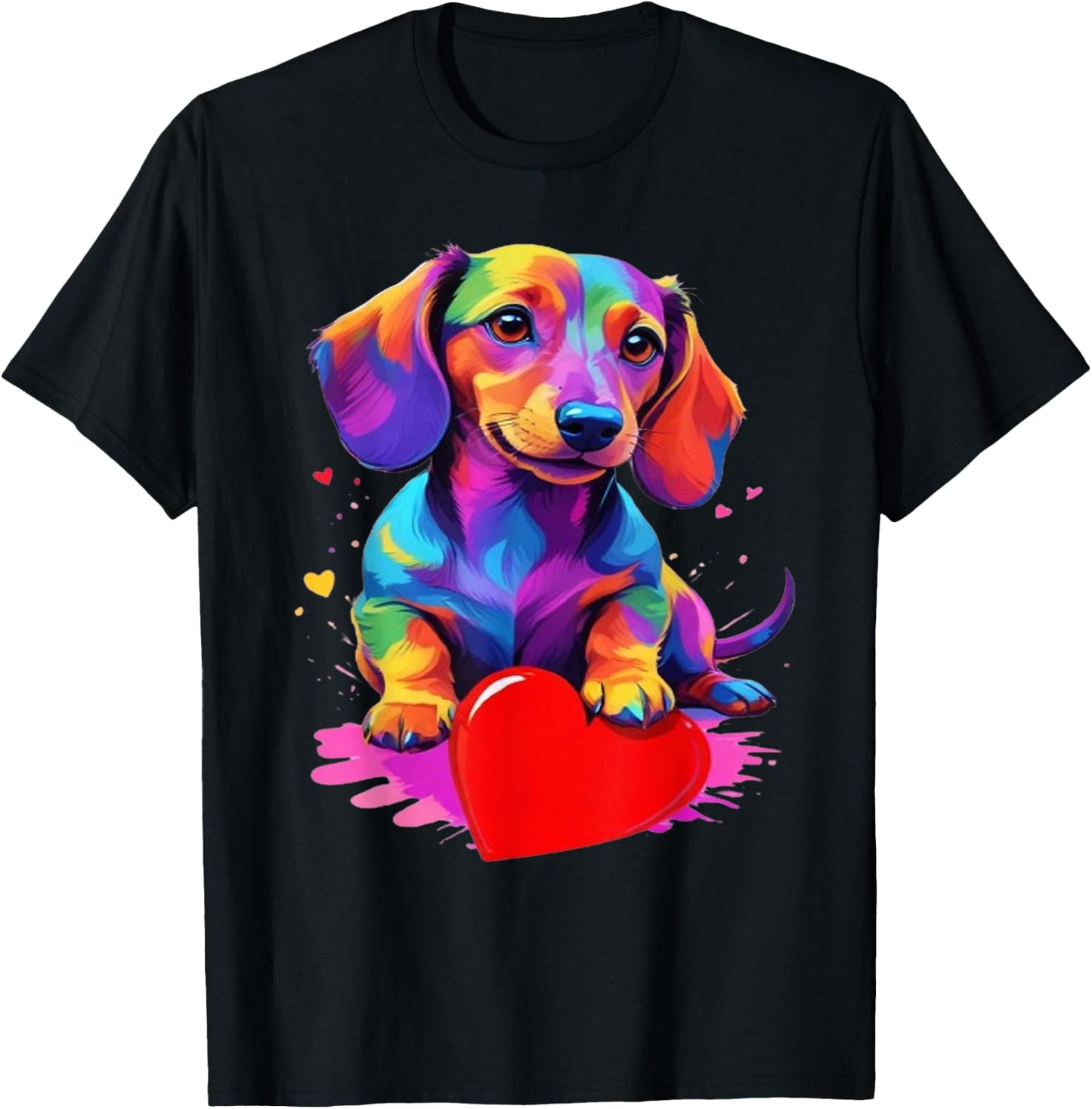 Dachshund Shirt - Colourful Dachshund Heart Graphic , black T-Shirt - T-Shirt | Black