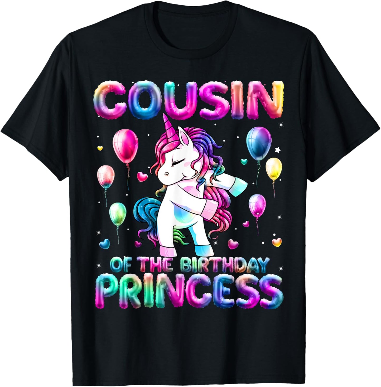 Cousin of the Birthday Princess Girl Flossing Unicorn Cousin T-Shirt - T-Shirt | Black