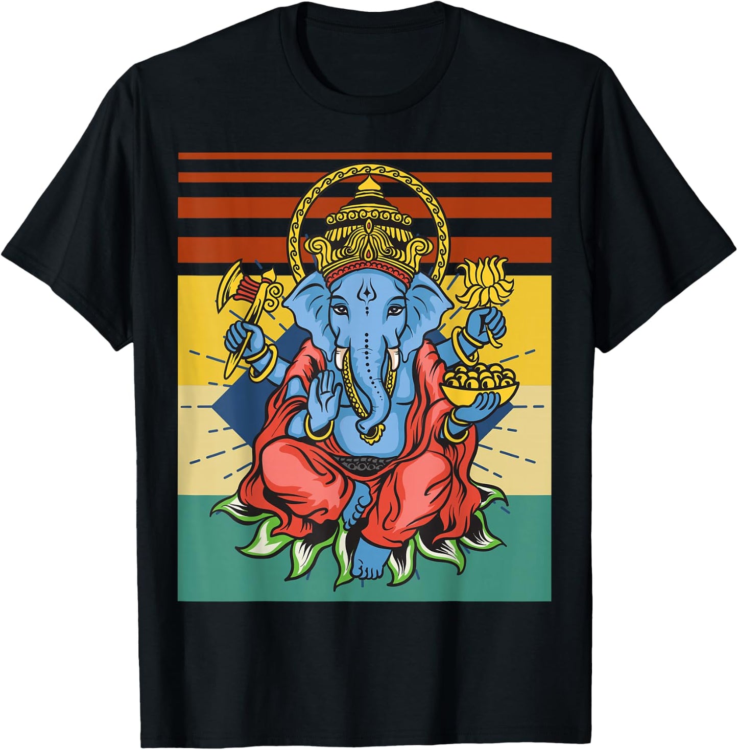 Retro Ganesha God - Yoga - Spiritual - Meditation - Yogi T-Shirt - T-Shirt | Black