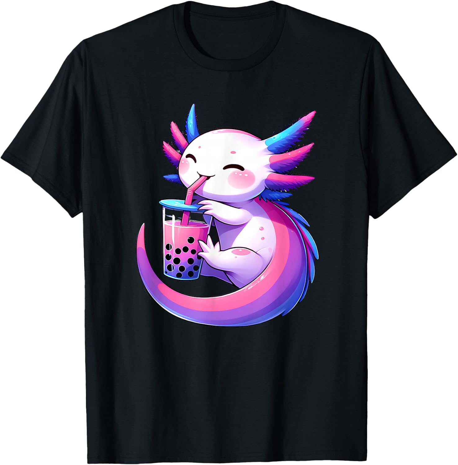 Kawaii Axolotl Bisexual Bubble Tea LGBT Subtle Pride Month T-Shirt - T-Shirt | Black