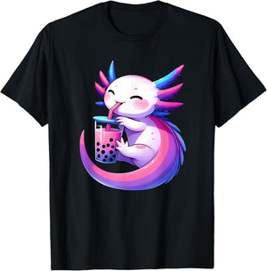 Kawaii Axolotl Bisexual Bubble Tea LGBT Subtle Pride Month T-Shirt - T-Shirt | Black