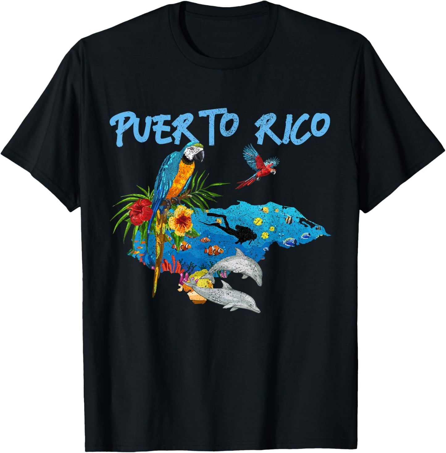 Puerto Rico Souvenir Parrot Scuba Diving Puerto Rican T-Shirt - T-Shirt | Black
