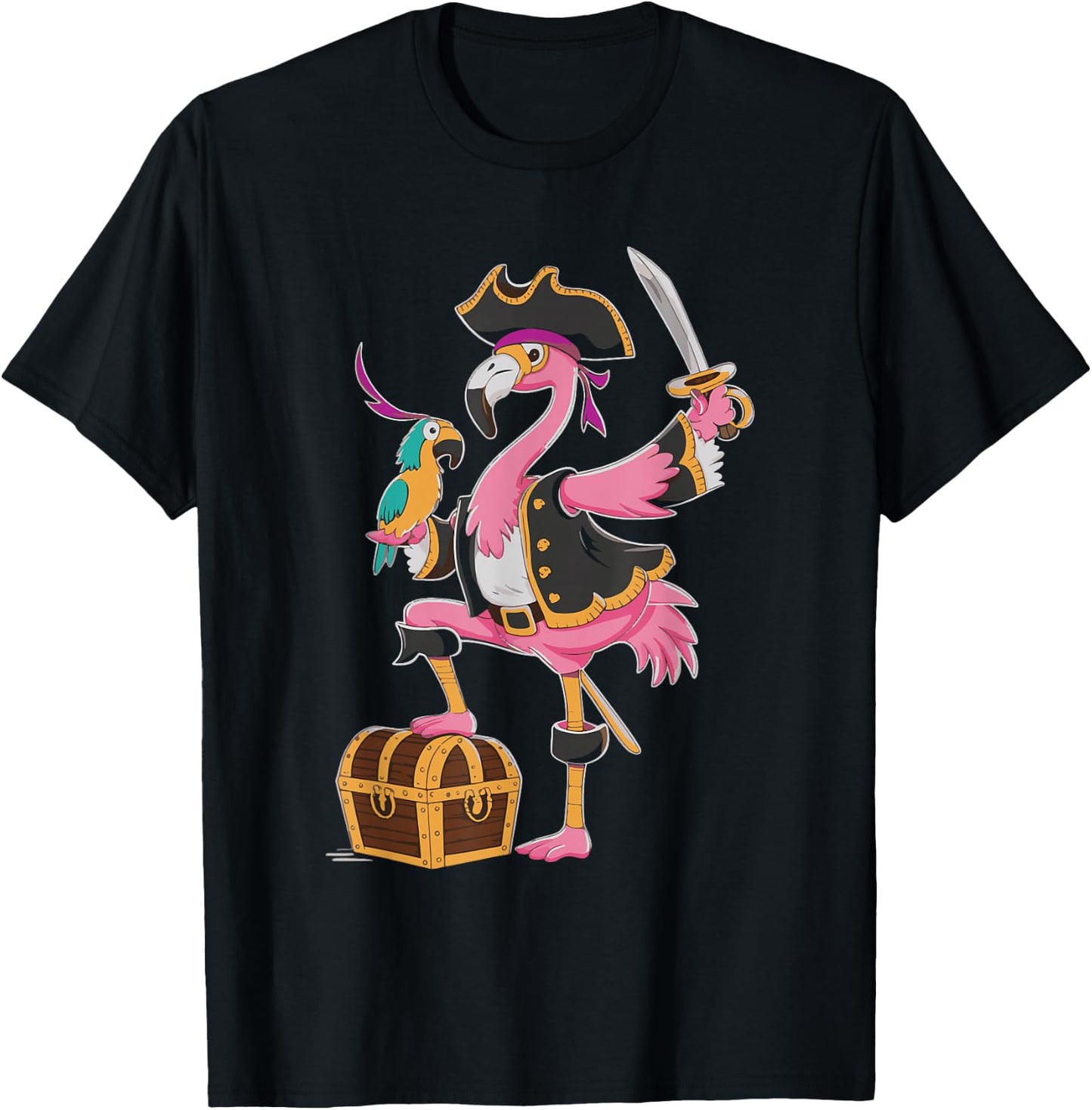 Flamingo Pirate T-Shirt - T-Shirt | Black
