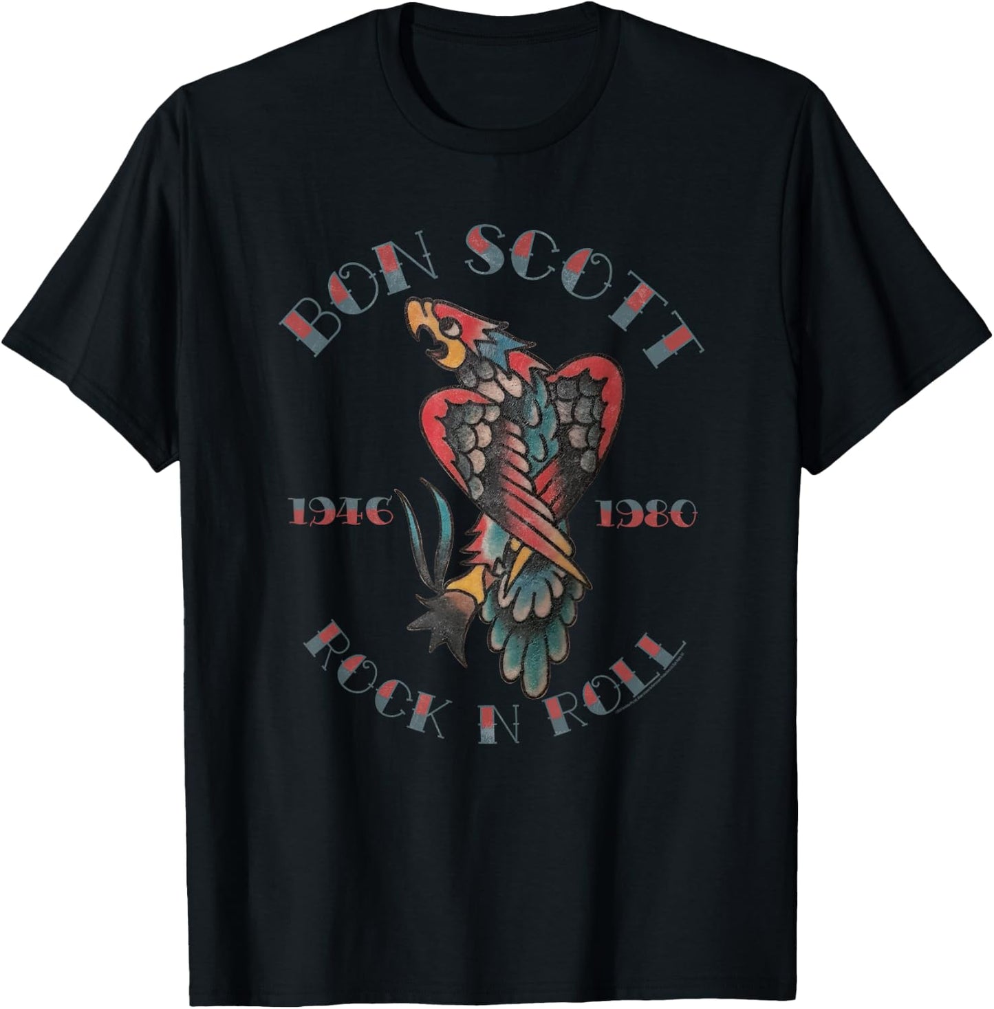 Bon Scott Rock N Roll Tattoo 1946-1980 T-Shirt - T-Shirt | Black