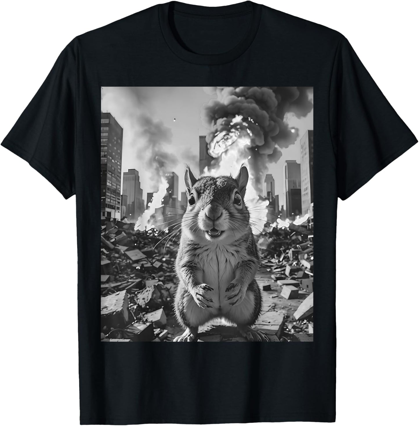Funny Graphic Crazy Squirrel Selfie Destroying City T-Shirt - T-Shirt | Black