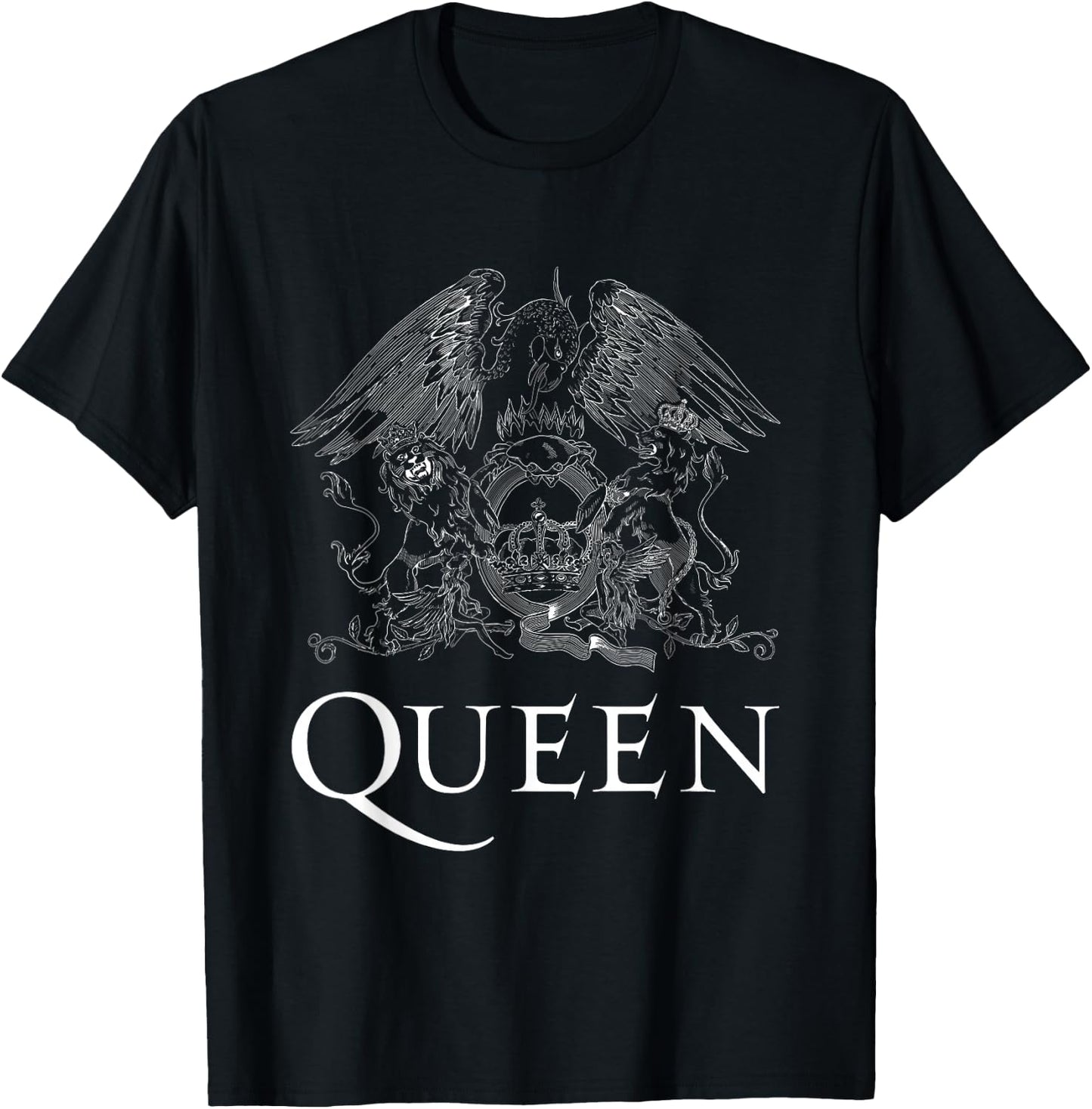 Queen Official Classic Crest Logo White , black T-Shirt - T-Shirt | Black