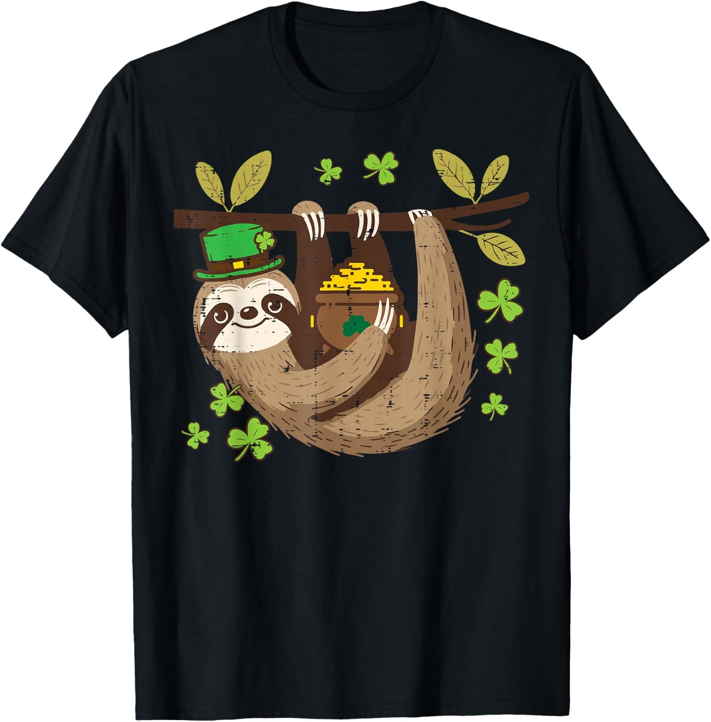 St Patricks Day Sloth Saint Pattys Paddys Kids Women Men T-Shirt - T-Shirt | Black