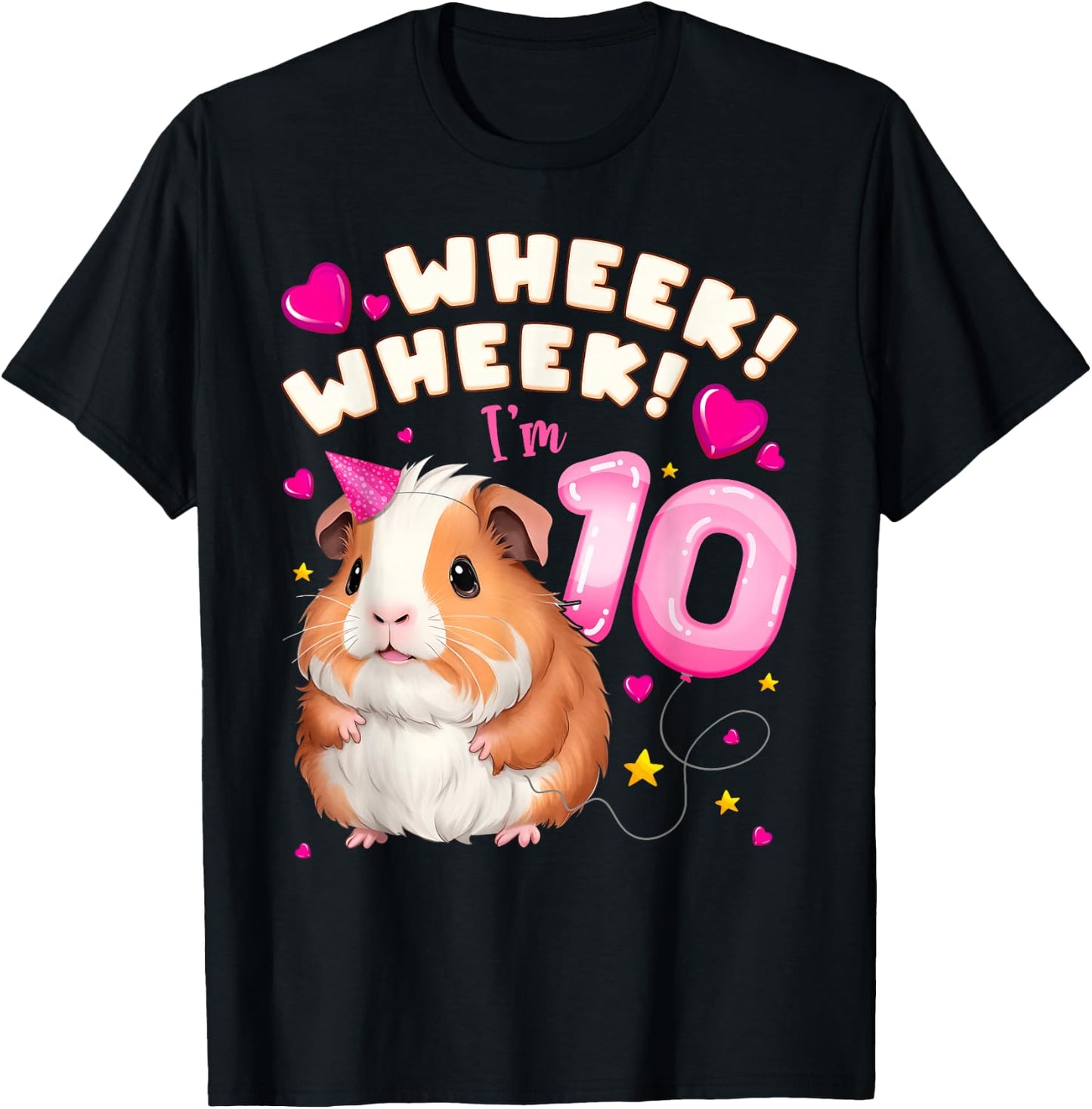 10th Birthday Girl 10 Years, Guinea Pig and Big Number 10 T-Shirt - T-Shirt | Black
