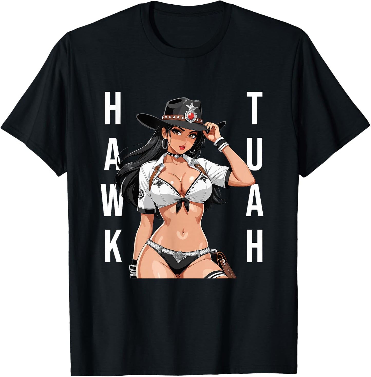 Hawk Tuah Sexy Waifu Anime Cowgirl Girl T-Shirt - T-Shirt | Black