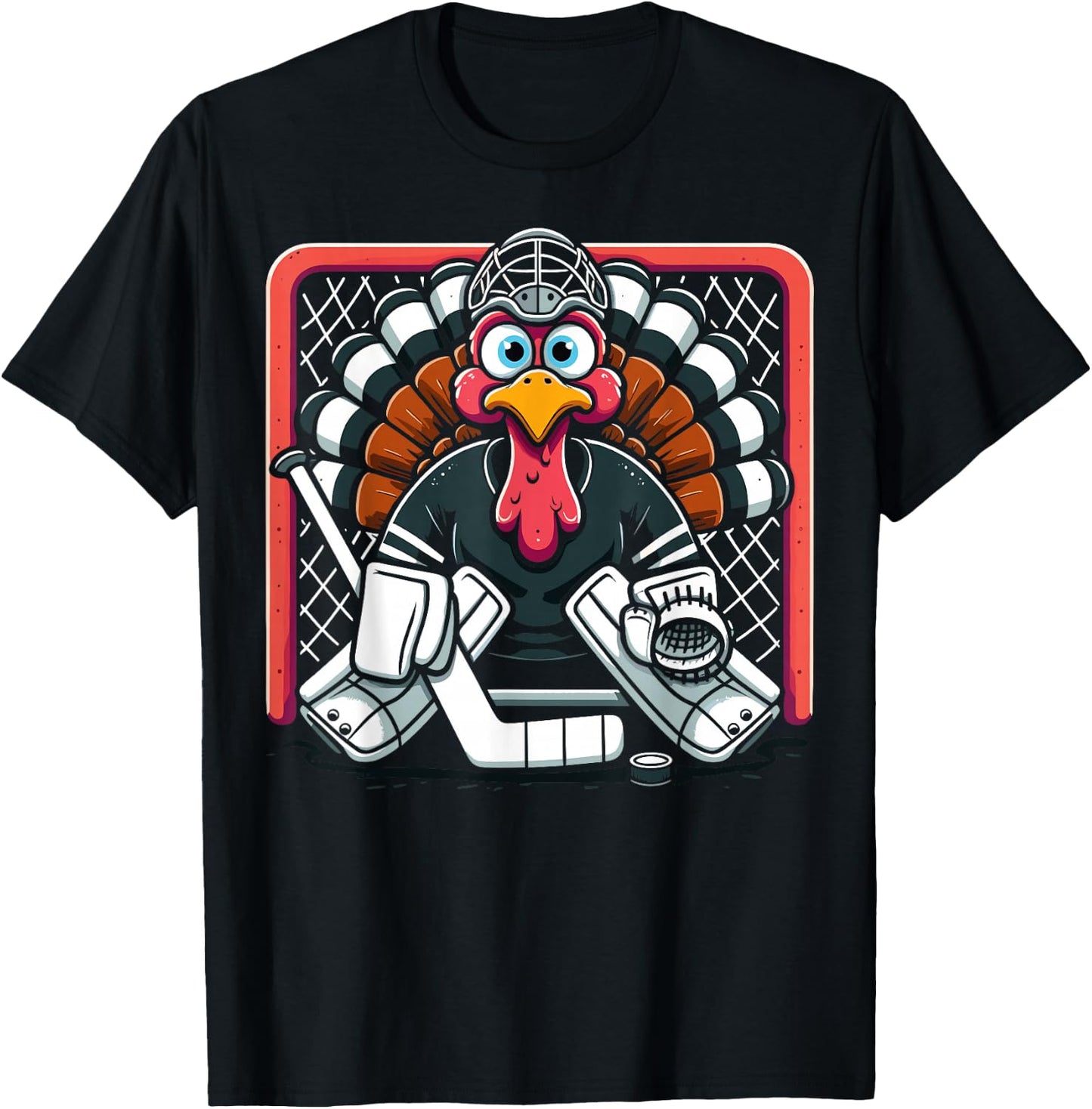 Thanksgiving Turkey Ice Hockey Goalie Youth Boys Thankful T-Shirt - T-Shirt | Black