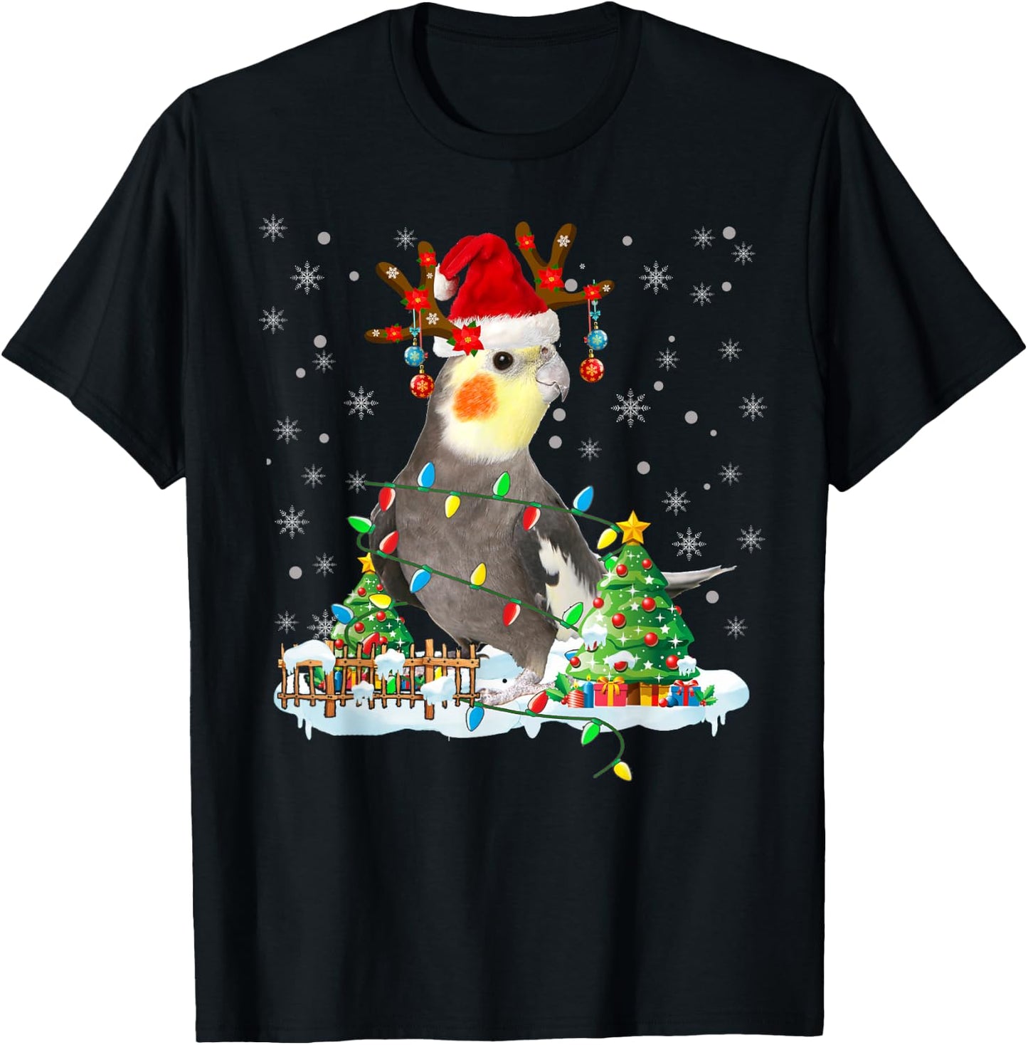 Christmas Cockatiel Lover Santa Cockatiel Christmas Lights T-Shirt - T-Shirt | Black