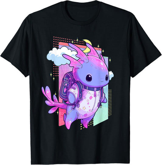 Cute Pastel Goth Space Galaxy Axolotl Nu Goth Aesthetic T-Shirt - T-Shirt | Black