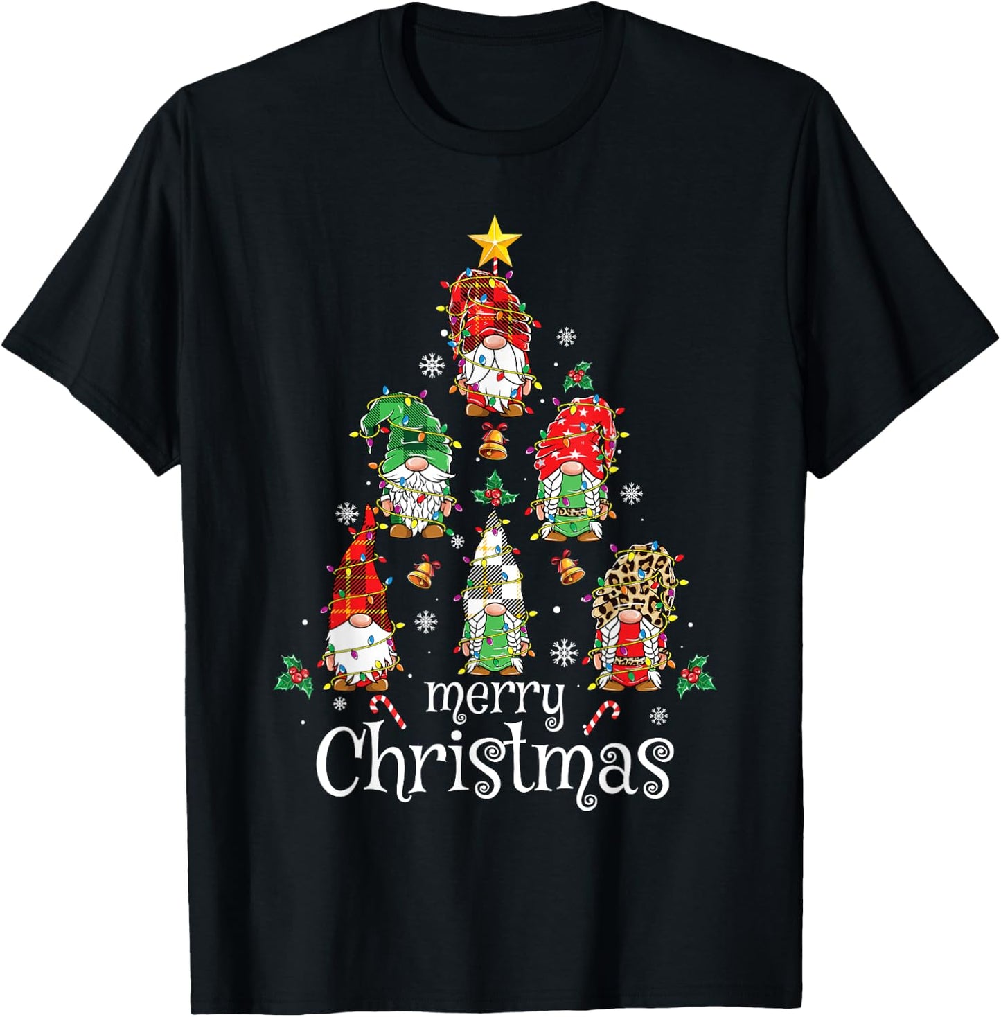 Merry Christmas Shirt Women Men Christmas Tree Gnomes T-Shirt - T-Shirt | Black