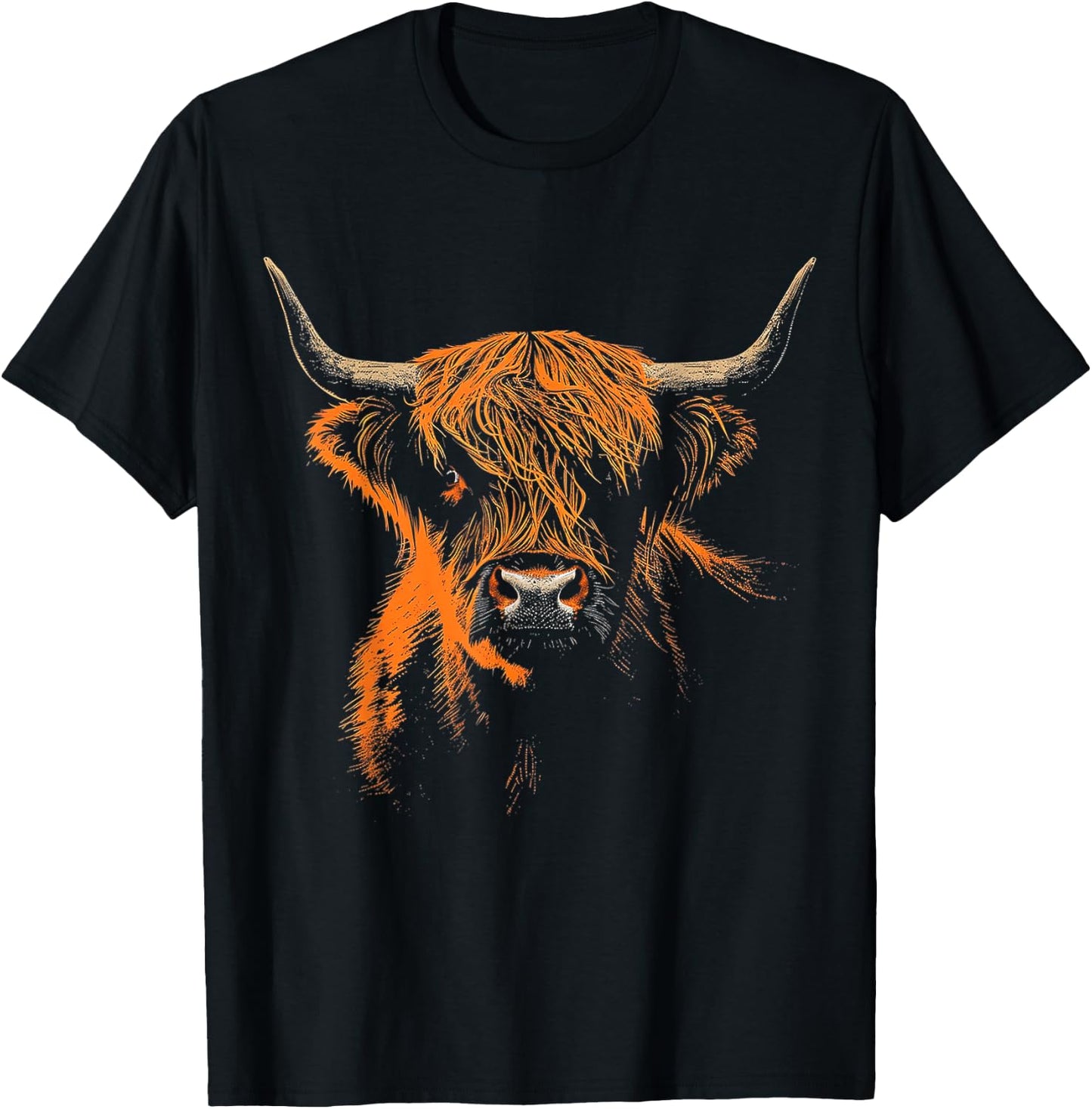 Highland Cow Farm Art Animal Portrait Graphic Highland Cow T-Shirt - T-Shirt | Black