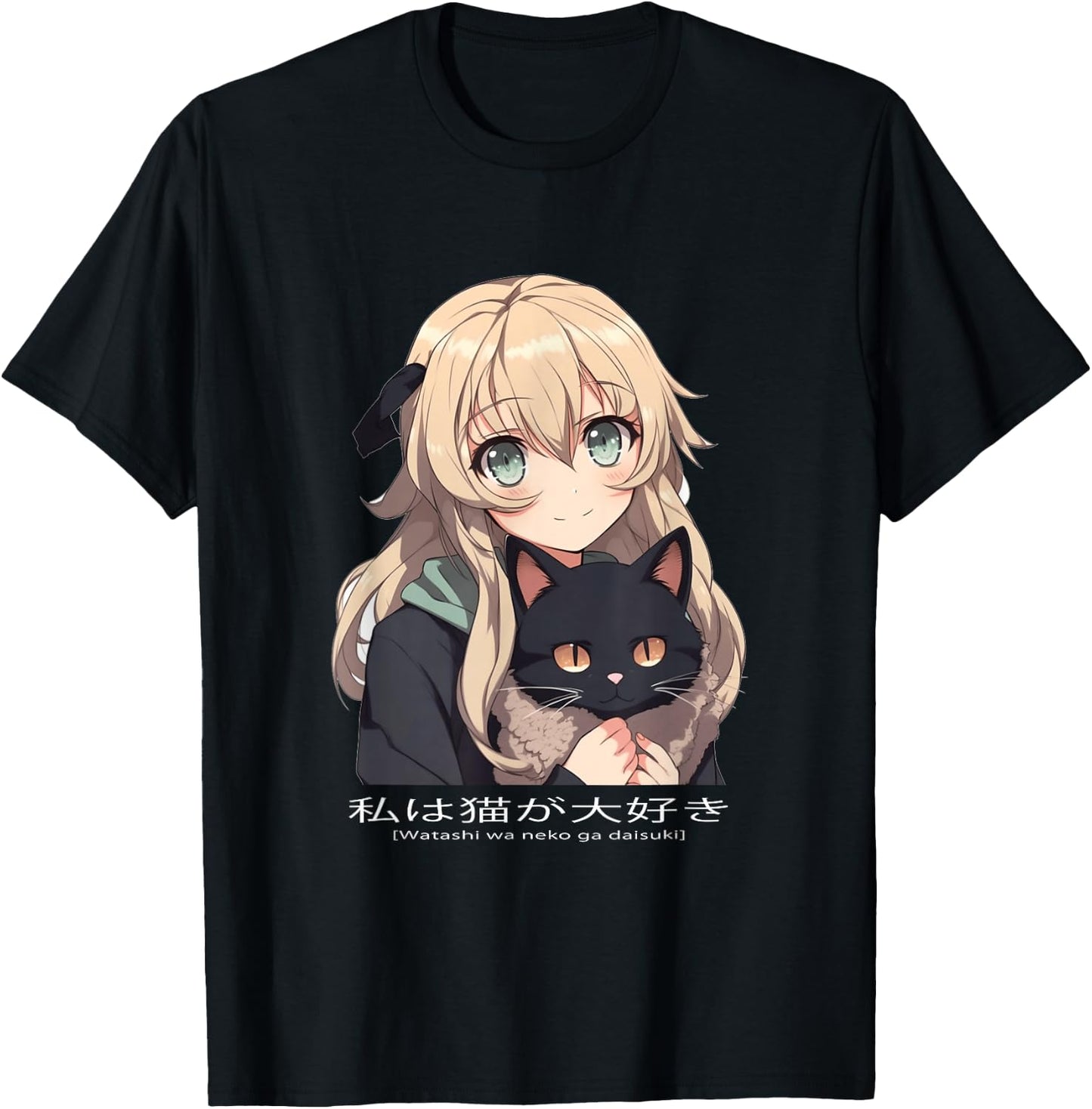 Kawaii Anime Neko Cat Girl Manga Otaku Lover , black T-Shirt - T-Shirt | Black