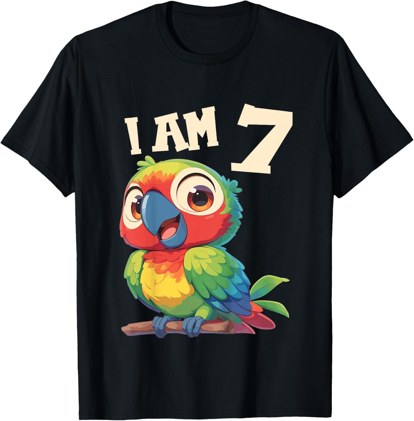 Kids 7 Years old 7 birthday Parrots Boy Girl Parrot T-Shirt - T-Shirt | Black