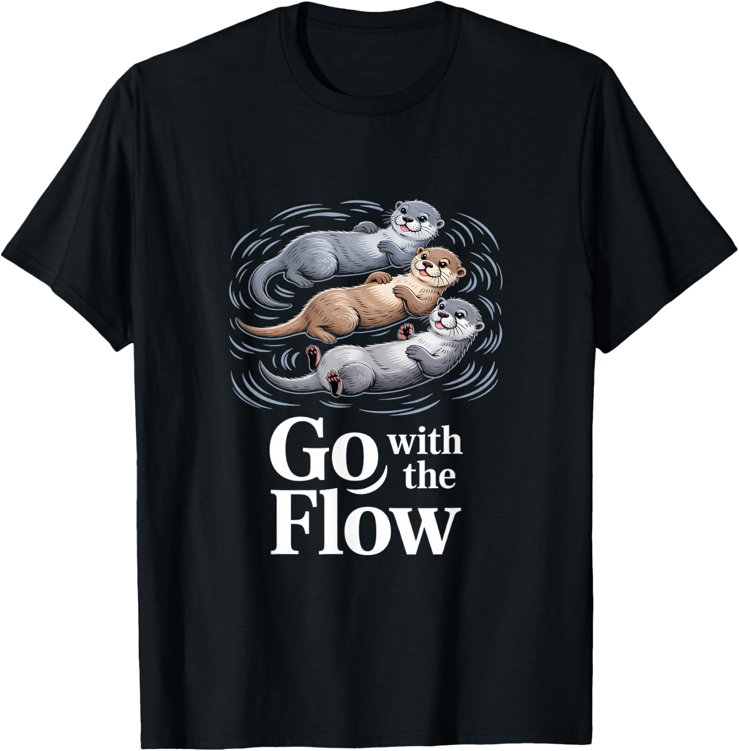 Go with The Flow Lustiger Otter Schwebender Spruch T-Shirt - T-Shirt | Black