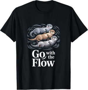 Go with The Flow Lustiger Otter Schwebender Spruch T-Shirt - T-Shirt | Black