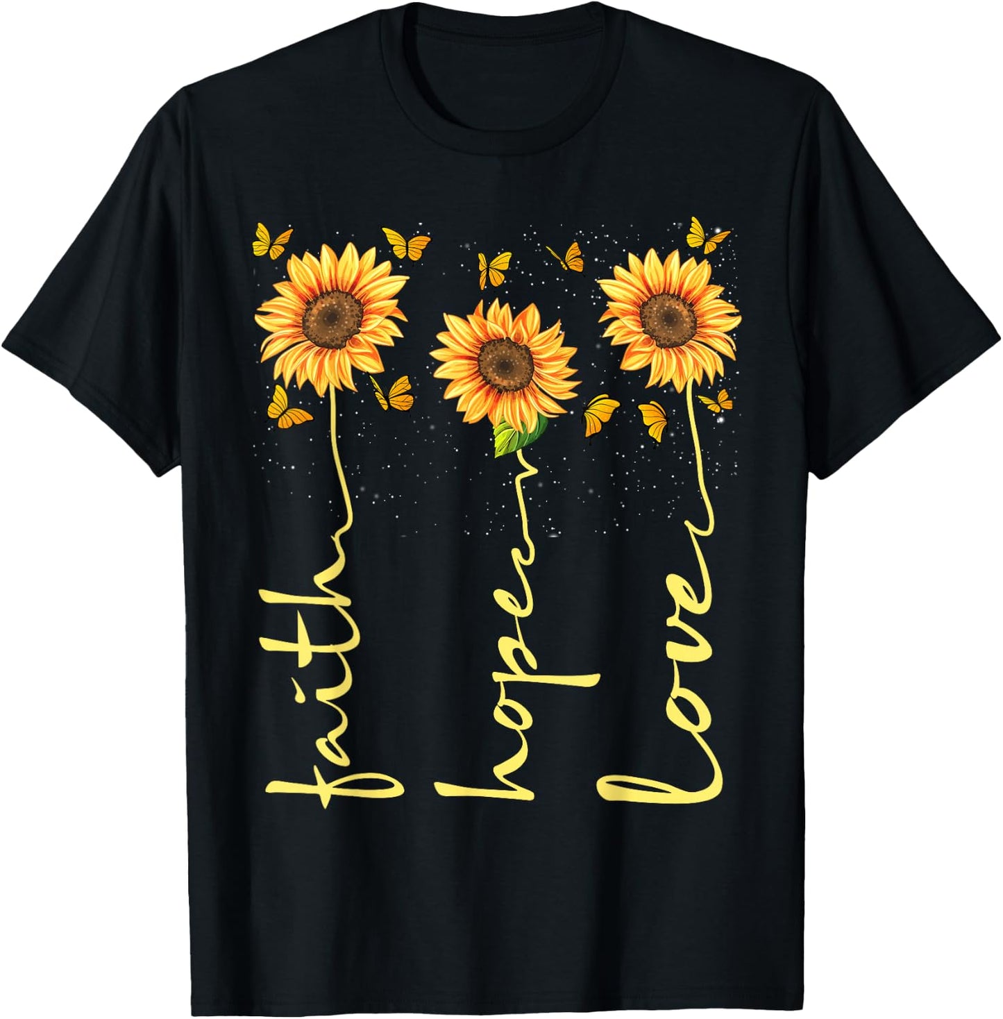 Christian Sunflower Faith Hope Love T-Shirt - T-Shirt | Black