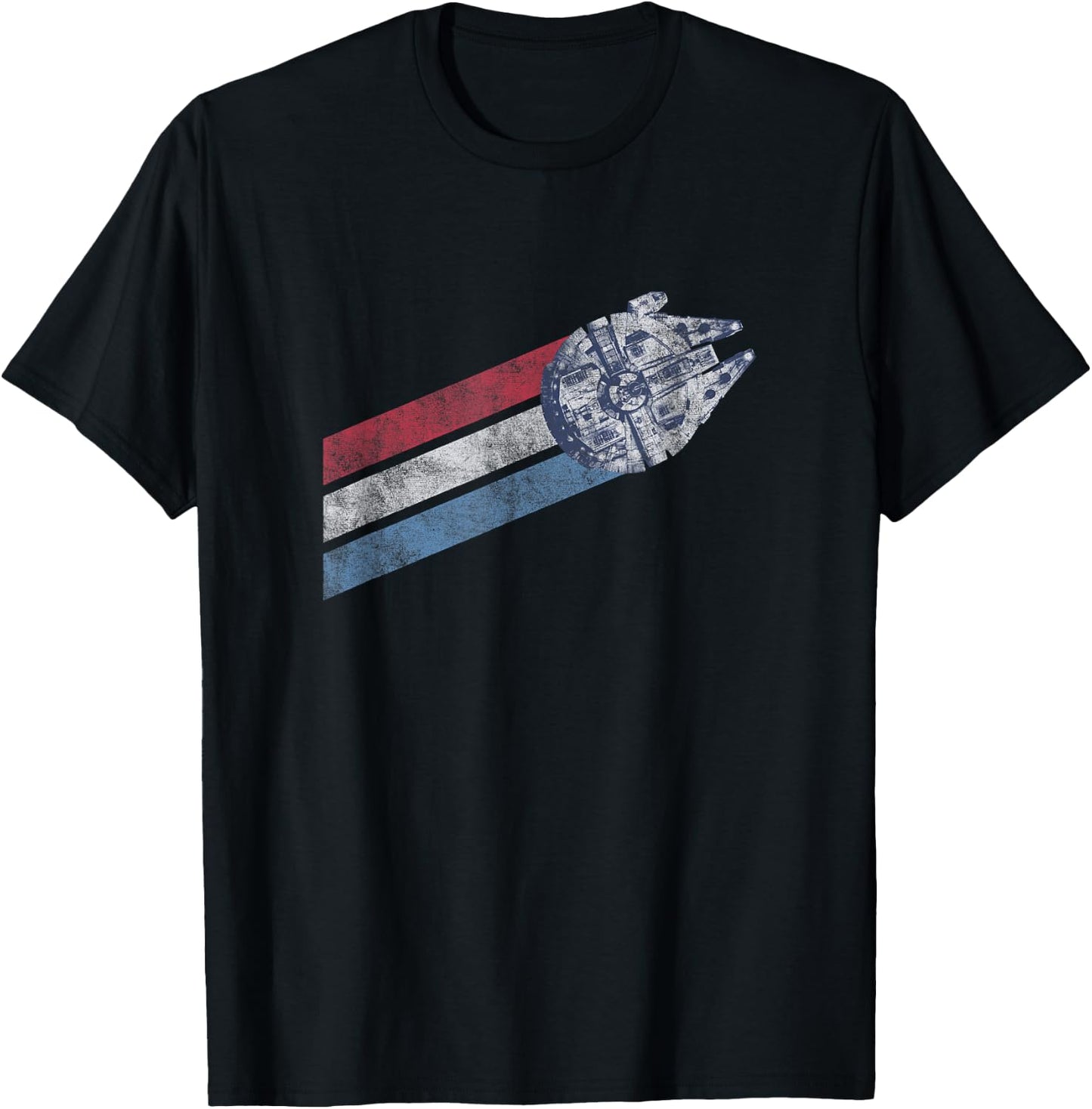 Star Wars Classic Americana Stripes Millennium Falcon Shot T-Shirt - T-Shirt | Black