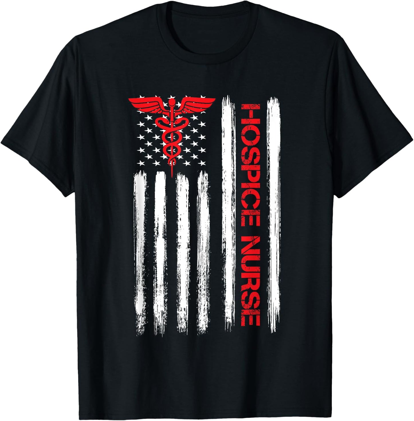 American Flag Hospice Nurse End of Life Palliative Nursing T-Shirt - T-Shirt | Black