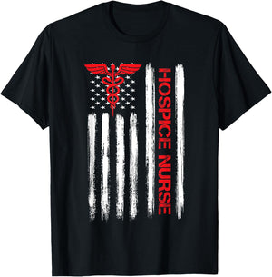 American Flag Hospice Nurse End of Life Palliative Nursing T-Shirt - T-Shirt | Black
