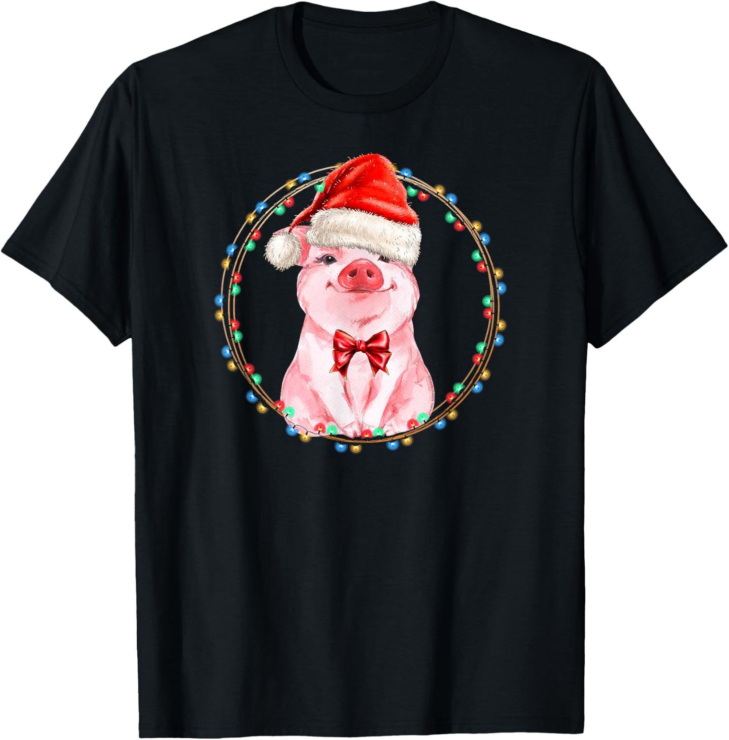 Sweet Pig with Santa Hat Pig Lover Christmas T-Shirt - T-Shirt | Black